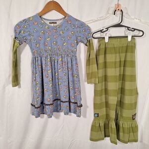 Matilda Jane Green Striped Dress with Blue Robot Print